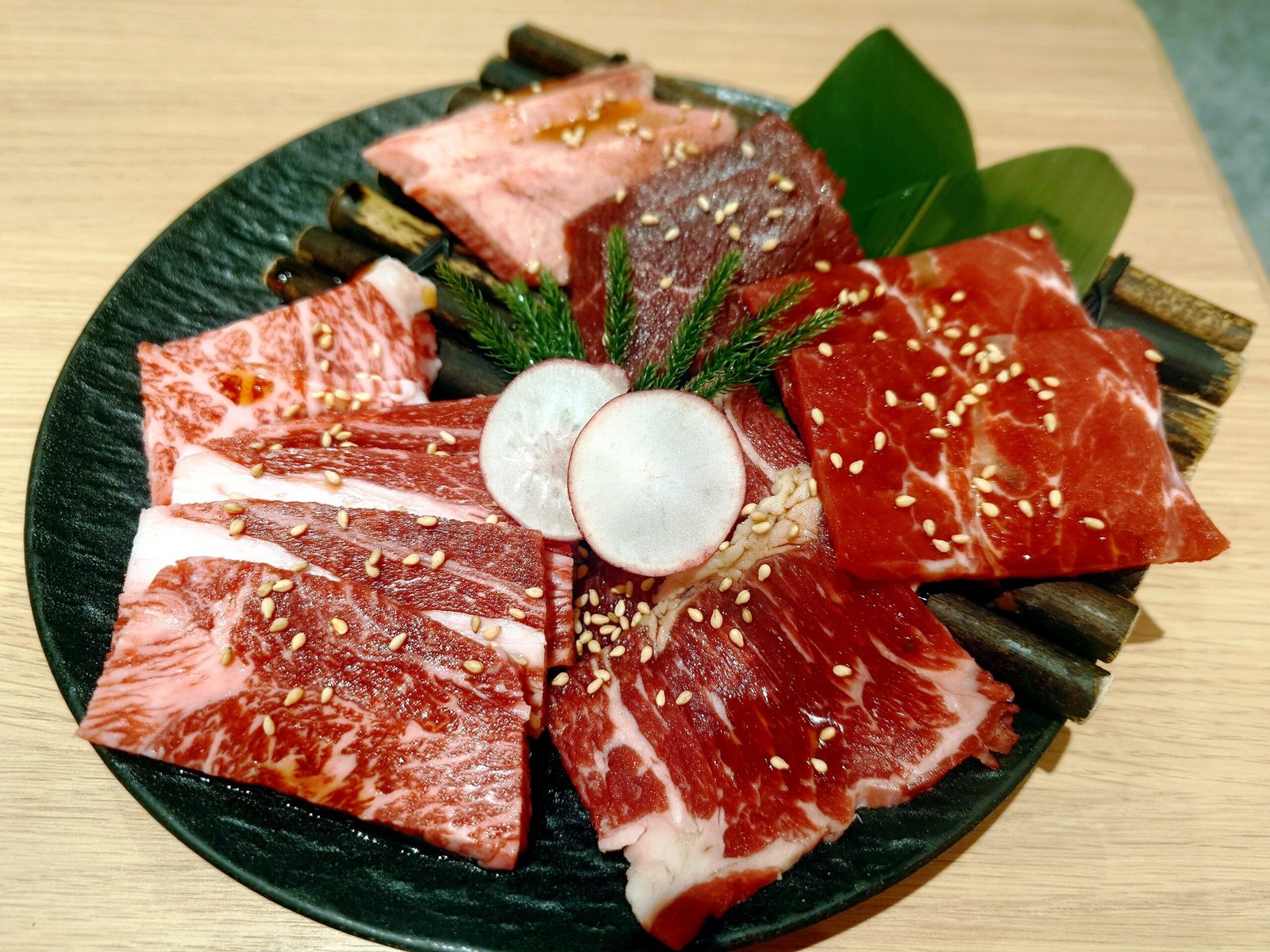 Assorted raw beef slices for yakiniku Japanese BBQ