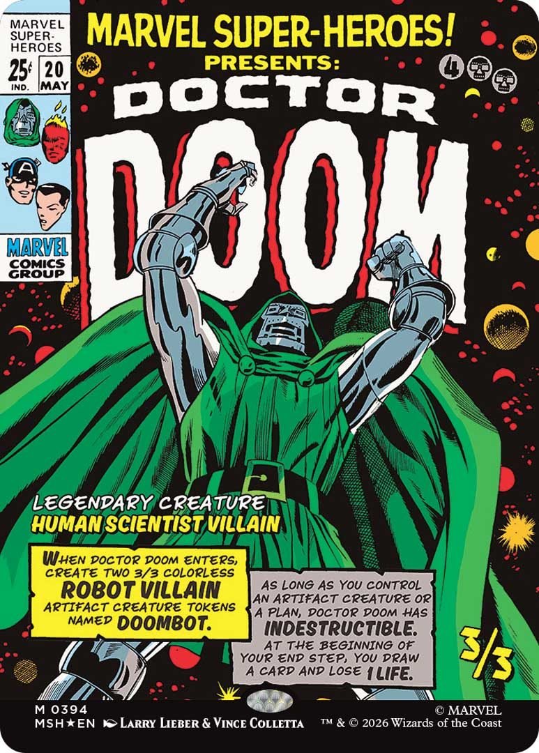 Doctor Doom — Borderless Source Material Treatment Doctor Doom premium borderless treatment MTG Marvel Super Heroes