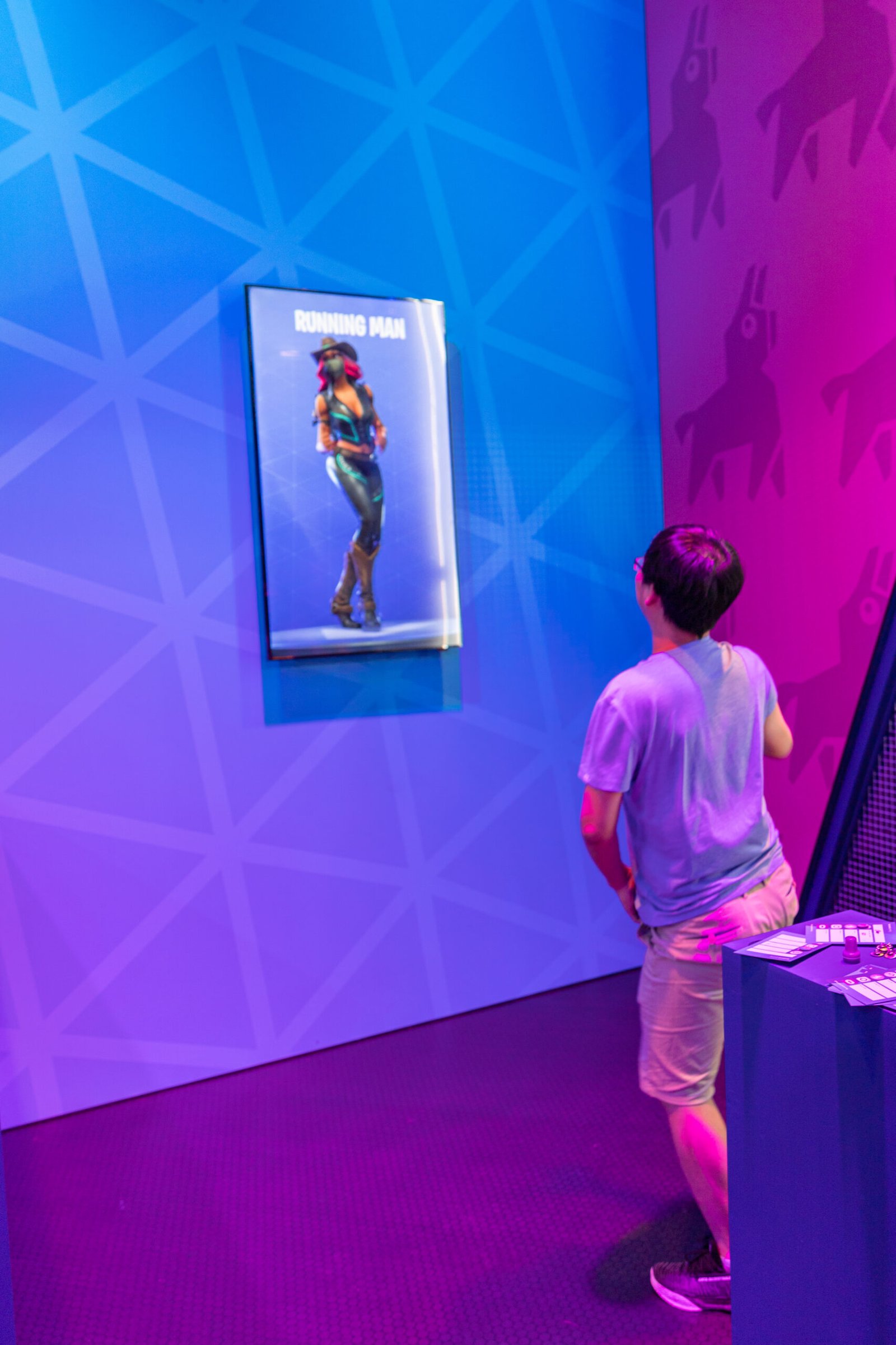 Player performing Fortnite Running Man dance emote at Gamescom 2019