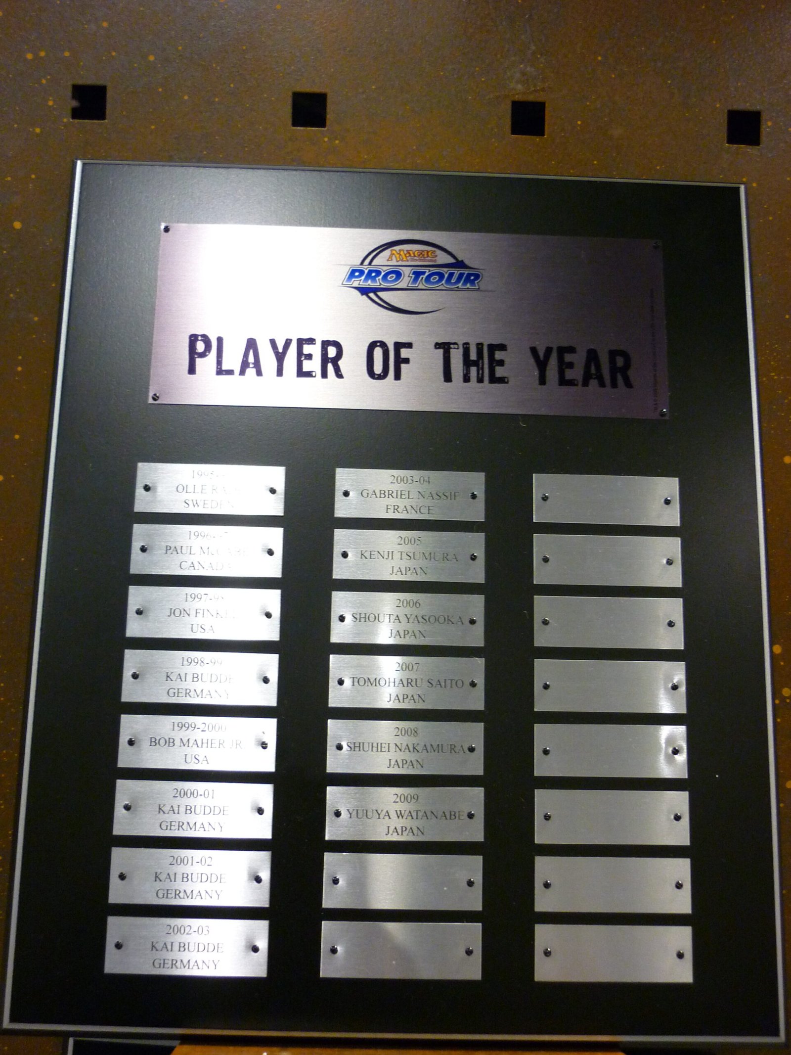 Magic: The Gathering Pro Player of the Year commemorative plate listing annual champions