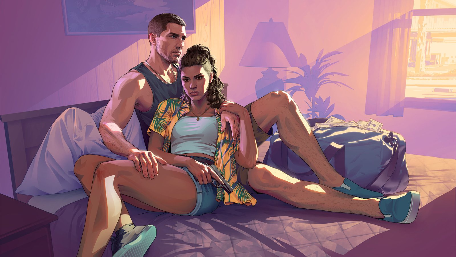 Grand Theft Auto VI — Jason Duval and Lucia Caminos, the two playable protagonists standing in Vice City