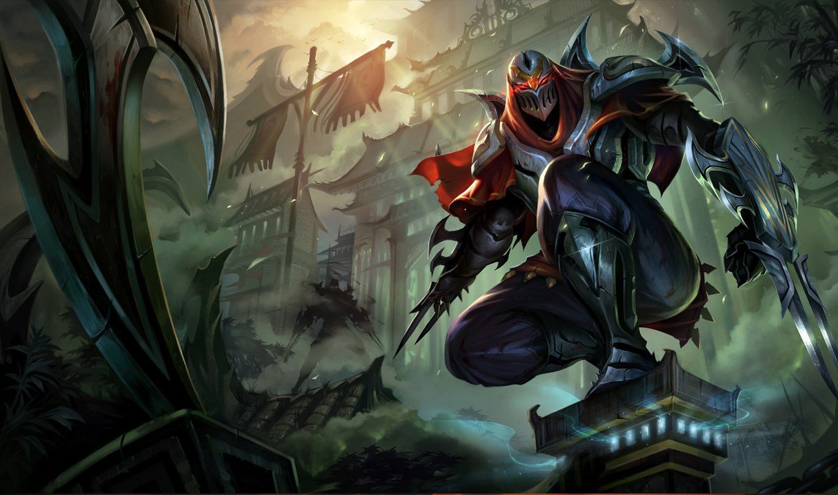 Zed, master of shadows, key art for Riftbound Vendetta