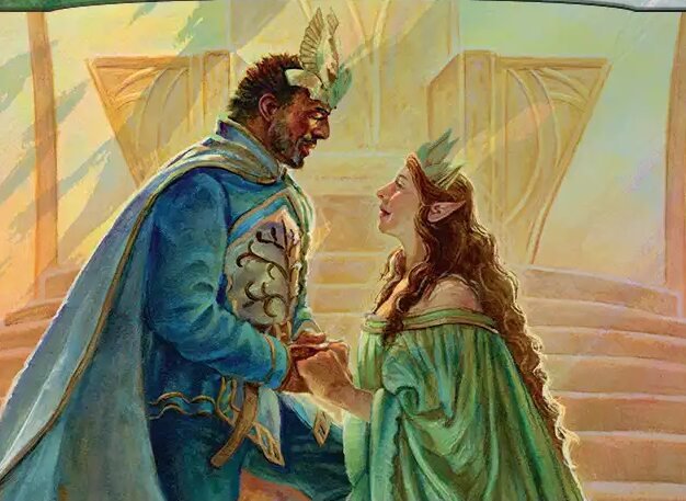 Aragorn and Arwen, Wed, official Magic: The Gathering Box Topper card art from The Hobbit