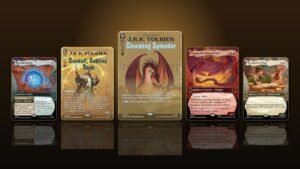 MTG The Hobbit chase cards: The Arkenstone, Gandalf, Gleaming Splendor, Smaug the Magnificent and The Queen of Dale special versions
