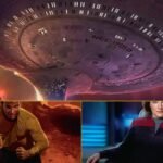 Official Magic: The Gathering | Star Trek artwork featuring the U.S.S. Enterprise-D, Captain Kirk, and Captain Janeway