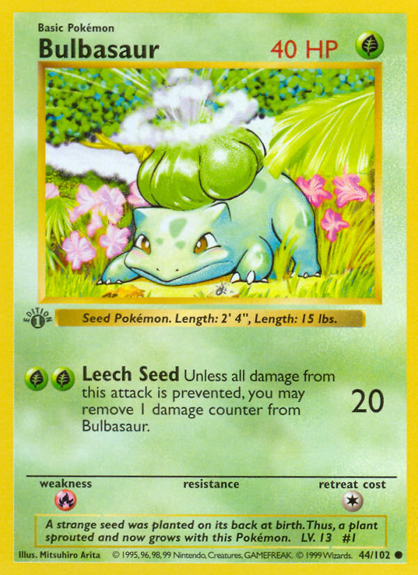 Bulbasaur Base Set official Pokemon TCG card