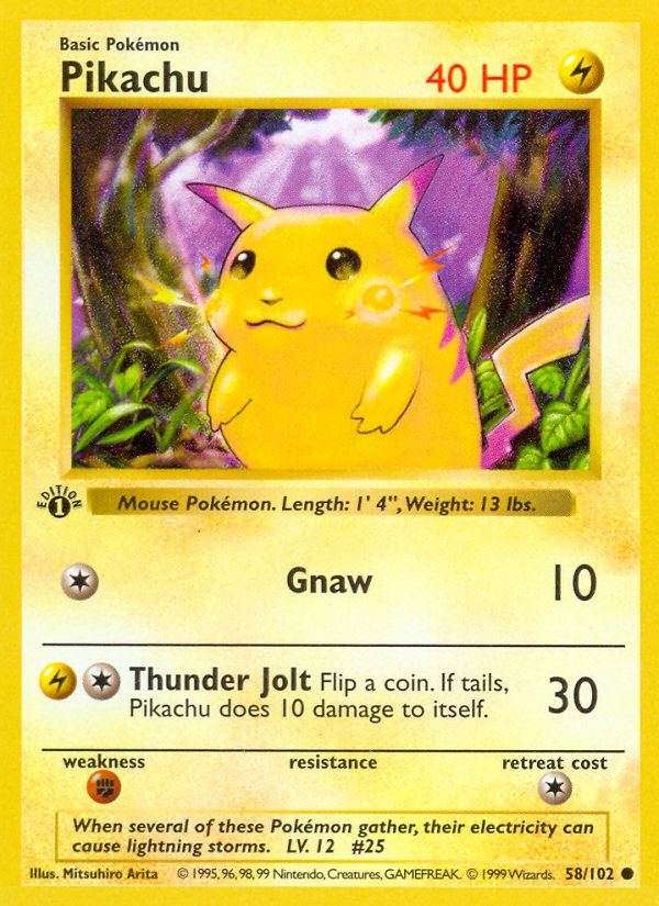 Pikachu Base Set 1st Edition #58 official Pokemon TCG card