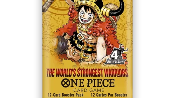 Official OP-17 The World's Strongest Warriors booster pack art, One Piece Card Game 4th Anniversary set
