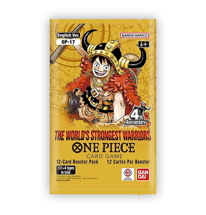 Official OP-17 The World's Strongest Warriors booster pack art, One Piece Card Game 4th Anniversary set