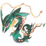 Official artwork of Mega Rayquaza, tied for the highest Pokemon base stat total