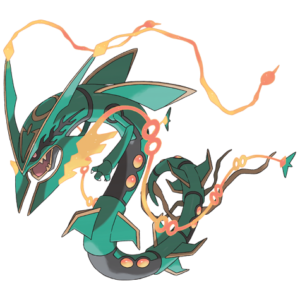 Official artwork of Mega Rayquaza, tied for the highest Pokemon base stat total