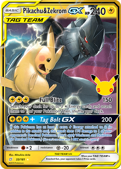 Classic Collection Pikachu and Zekrom GX reprint from Pokemon TCG 30th Celebration