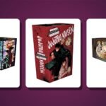 Five manga box sets on display: Chainsaw Man, Demon Slayer, Jujutsu Kaisen, One Piece and Delicious in Dungeon