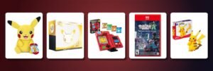 Pokemon gifts on display: Pikachu plush, 30th Celebration Elite Trainer Box, MEGA Kanto Pokedex, Pokemon Legends Z-A and MEGA Jumbo Pikachu