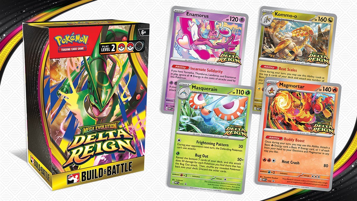 Pokemon TCG Delta Reign Build and Battle Box with its four foil promo cards