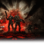 Gears of War E-Day key art, Marcus Fenix and Dom during Emergence Day