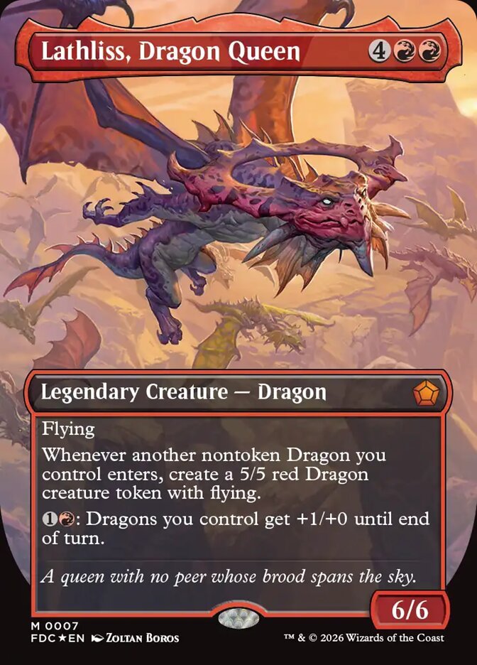 Lathliss, Dragon Queen new 2026 Foundations Commander art by Zoltan Boros