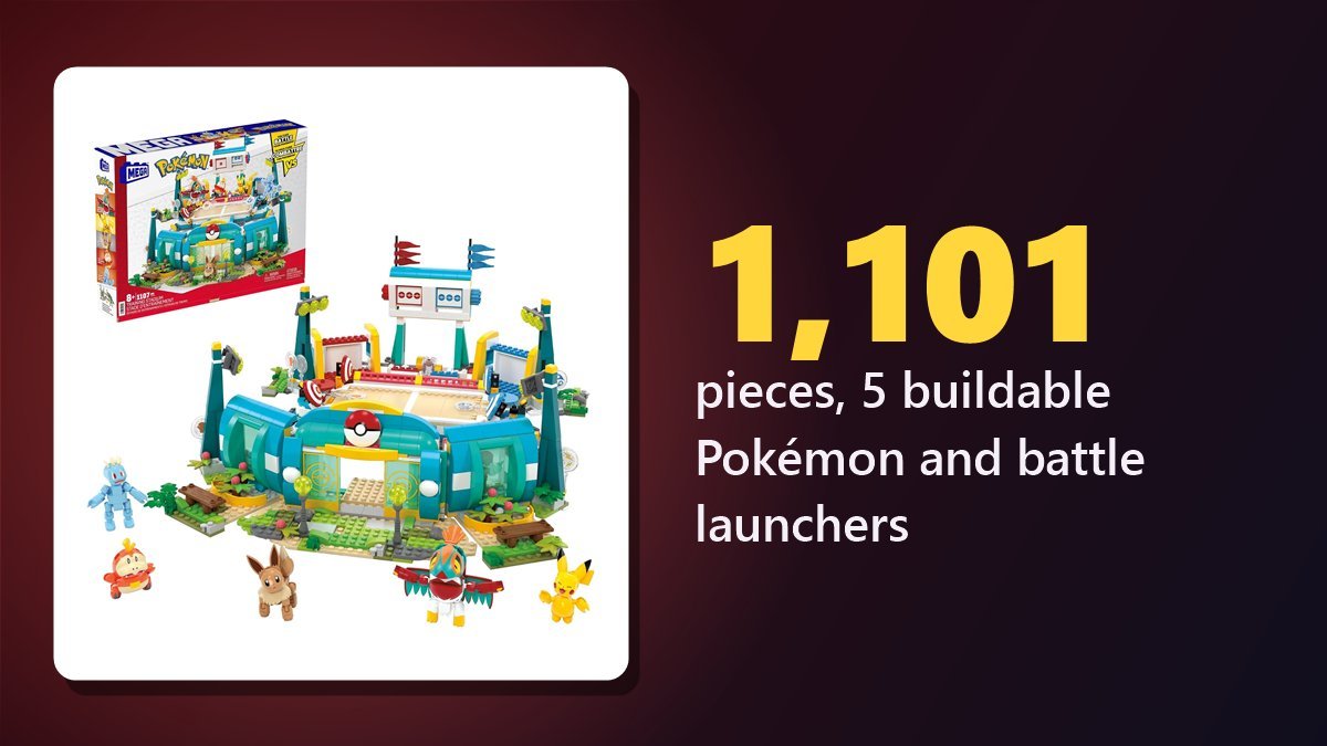 MEGA Pokemon Training Stadium building set with five Pokemon