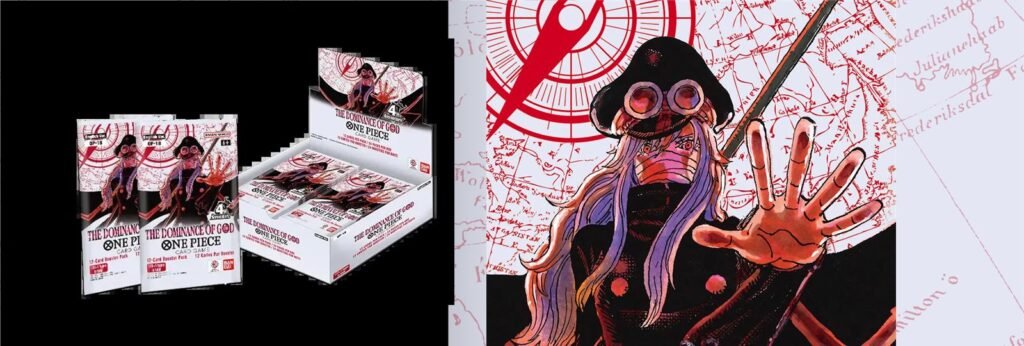 One Piece Card Game OP-18 The Dominance of God booster box and packs beside the set key art