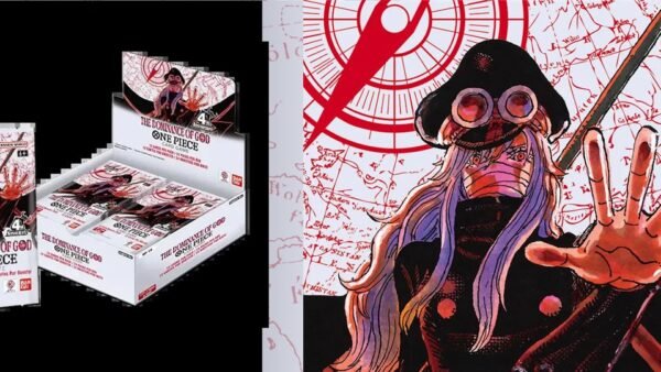 One Piece Card Game OP-18 The Dominance of God booster box and packs beside the set key art