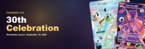 Pokemon TCG 30th Celebration key art with Mew ex and Mewtwo ex Futuristic Rare cards