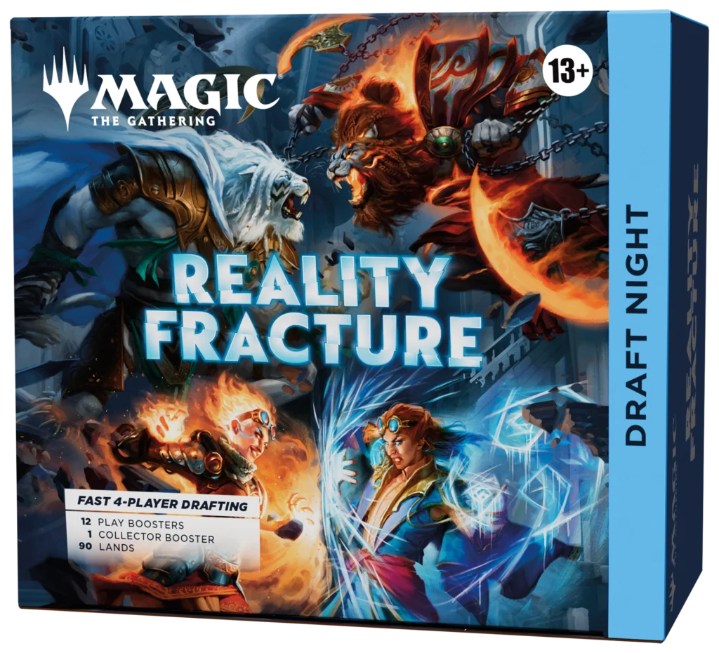 MTG Reality Fracture Draft Night box with 12 Play Boosters, 1 Collector Booster and 90 lands