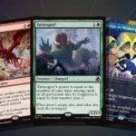 Fanned MTG Reality Fracture Play Booster cards: Samut echoed pair, Draconic Visitor, Tarmogoyf and Consign to Memory