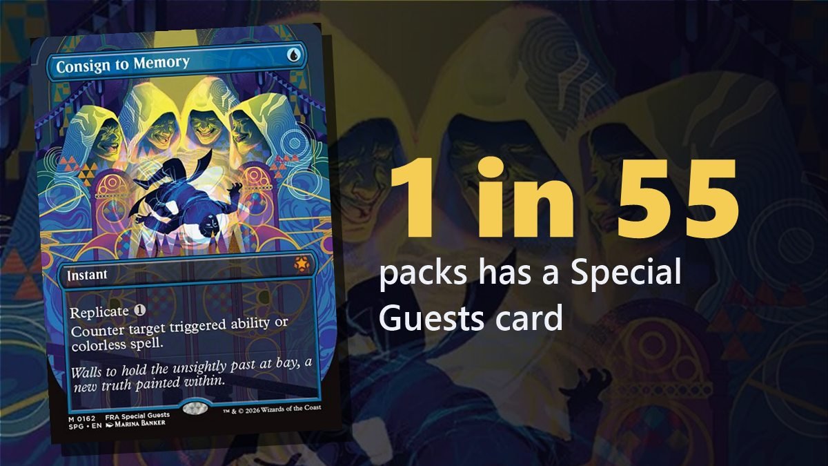 Consign to Memory over its art: 1 in 55 Reality Fracture Play Boosters has a Special Guests card