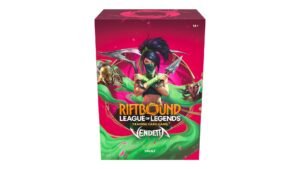 Official Riftbound Vendetta Vault box art featuring Akali, from Riot Games League of Legends trading card game