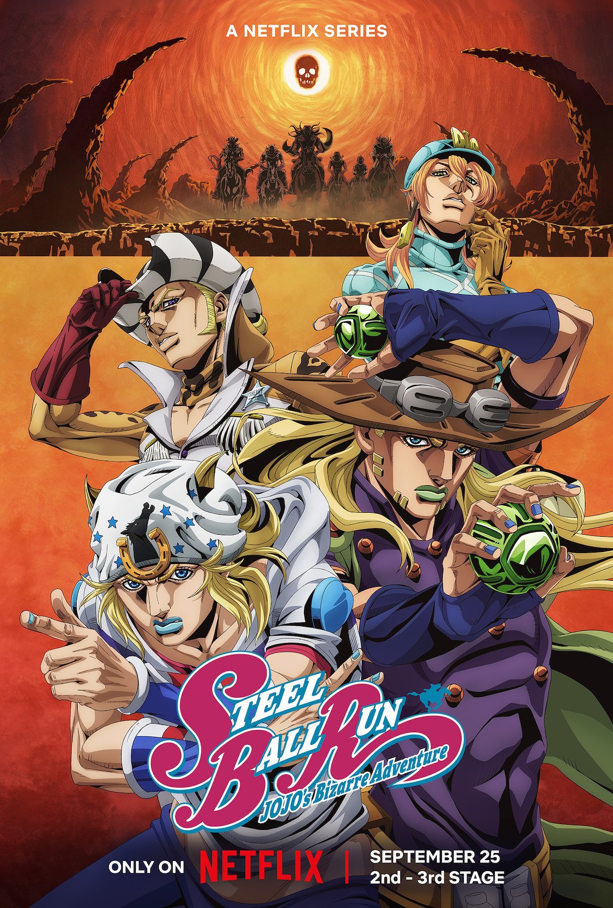 Official Steel Ball Run 2nd-3rd Stage key art, JoJo Bizarre Adventure Netflix anime