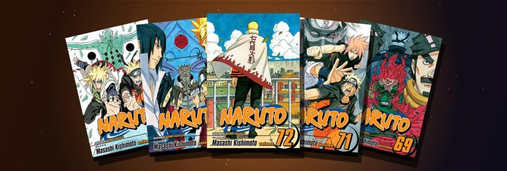Naruto manga volumes 67, 69, 70, 71 and 72 fanned out