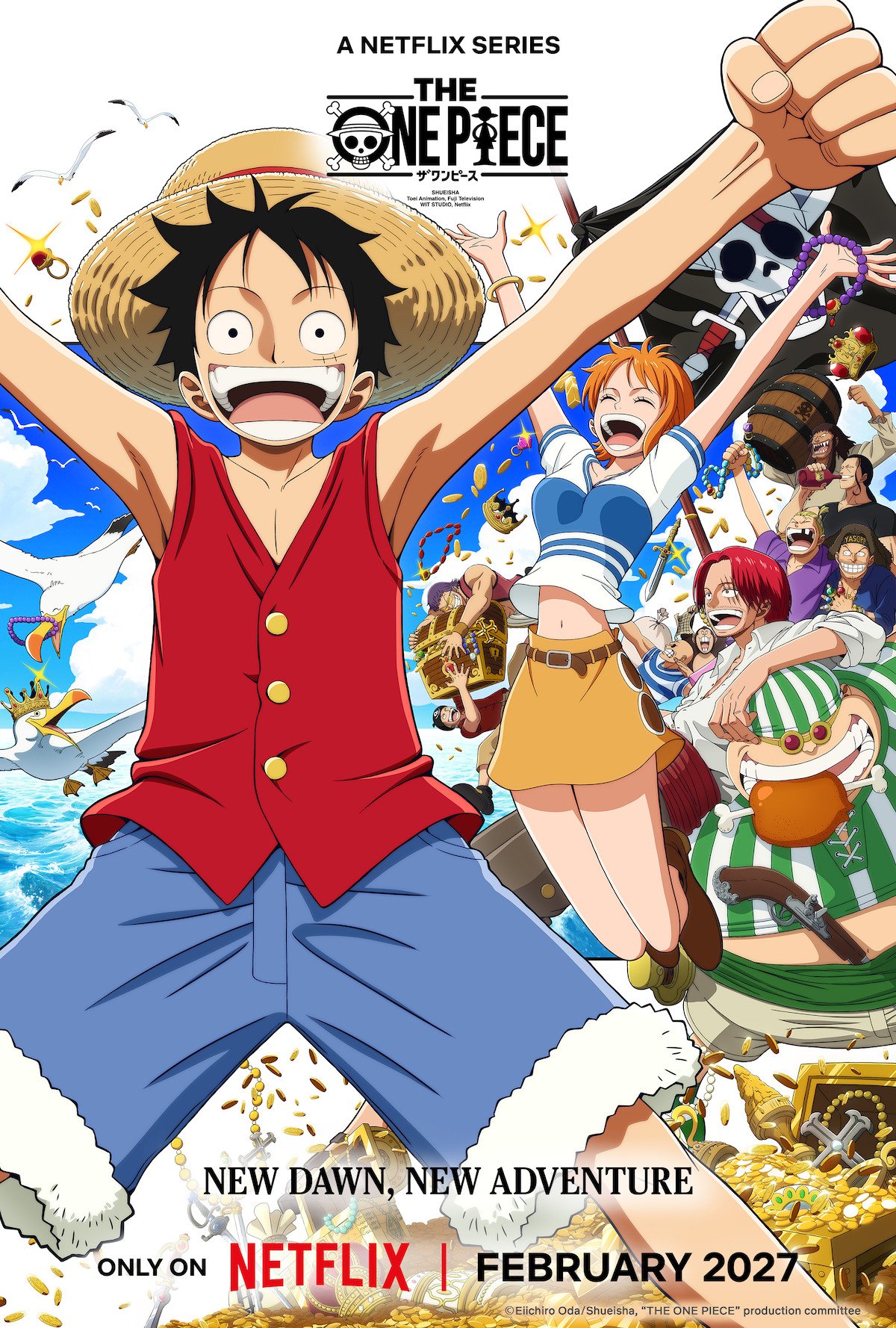 The One Piece key art poster, New Dawn New Adventure, February 2027 Netflix release