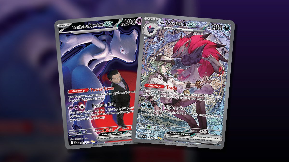 Team Rocket’s Mewtwo ex and N’s Zoroark ex Special Illustration Rare cards from Ascended Heroes