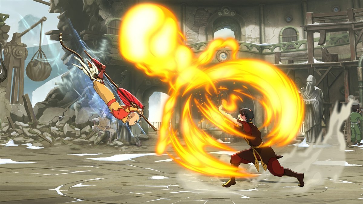 Zuko fights Aang with firebending in Avatar Legends: The Fighting Game
