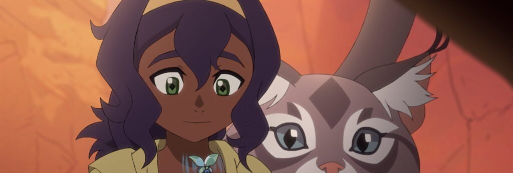 Pavi, the new Avatar, with her cat-monkey companion Geet in Avatar: Seven Havens