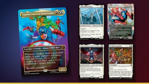 Captain America, Team Leader with Agent Phil Coulson, Spectacular Spider-Man, Captain America, Wings of Freedom and Avengers Assemble! Magic cards