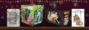 Anime gift picks on a holiday shelf: The Art of Howl's Moving Castle, Chainsaw Man box set, One Piece Box Set 1 and The Art of Spirited Away