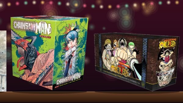 Anime gift picks on a holiday shelf: The Art of Howl's Moving Castle, Chainsaw Man box set, One Piece Box Set 1 and The Art of Spirited Away