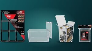 Ultra PRO 9-card ONE-TOUCH frame, Ultra PRO acrylic booster box display, an EcoTEK Funko Pop protector and Ultra PRO PSA graded card stands