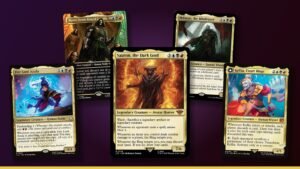 Sauron, the Dark Lord, Fire Lord Azula, Kefka, Court Mage, Doctor Doom, King of Latveria and Nekusar, the Mindrazer Magic cards