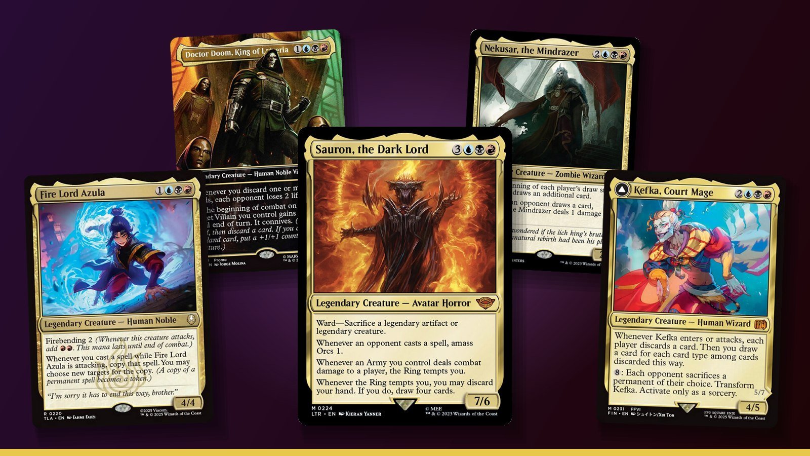 Sauron, the Dark Lord, Fire Lord Azula, Kefka, Court Mage, Doctor Doom, King of Latveria and Nekusar, the Mindrazer Magic cards