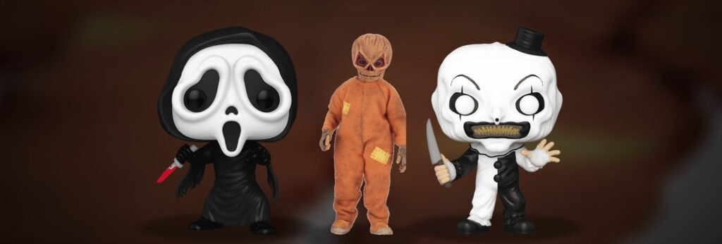 Ghostface and Art the Clown Funko Pops with the NECA Trick r Treat Sam figure