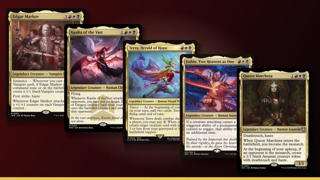 Edgar Markov, Kaalia of the Vast, Terra, Herald of Hope, Isshin, Two Heavens as One and Queen Marchesa Magic cards