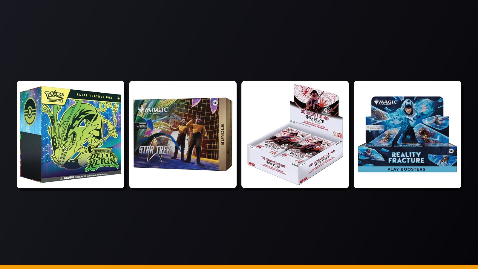 Pokémon Delta Reign Elite Trainer Box, MTG Star Trek Bundle, One Piece OP-18 booster box and MTG Reality Fracture Play Booster display