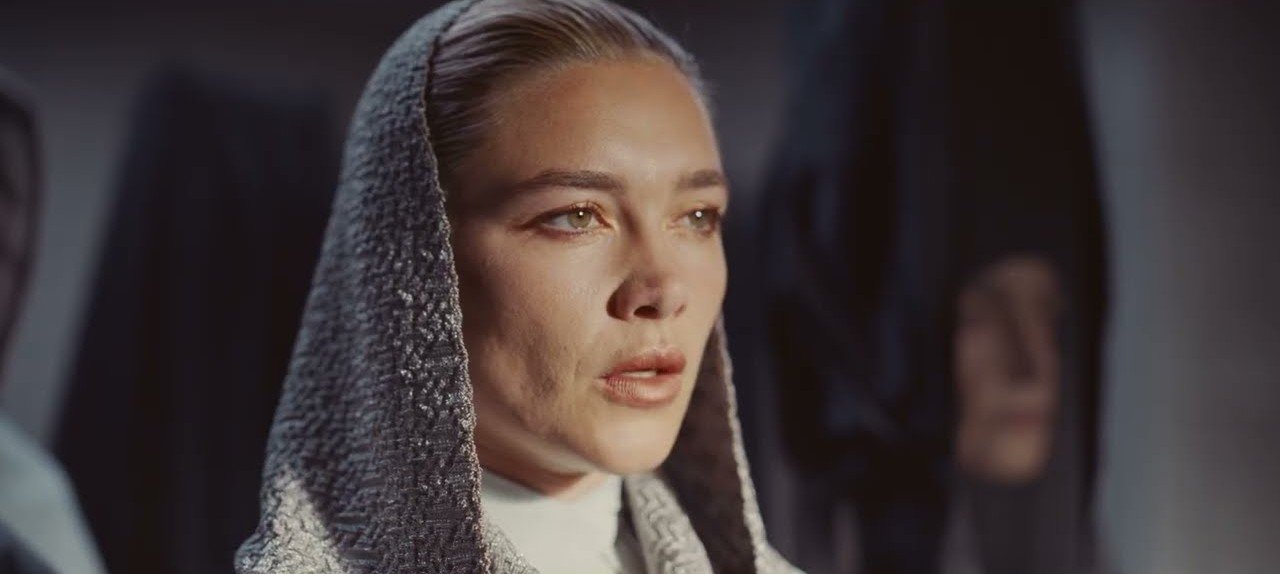 Florence Pugh in a hooded headdress in the final Dune: Part Three trailer