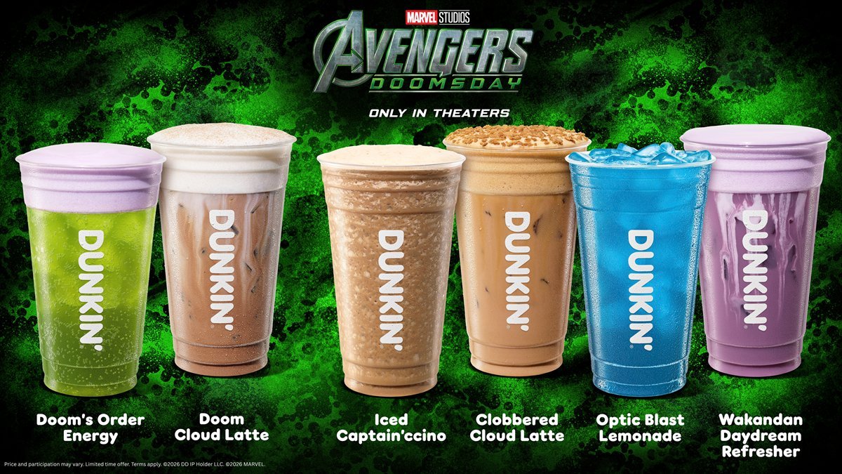 The six Dunkin' Avengers: Doomsday drinks, from Doom's Orders Energy to Wakandan Daydream Refresher