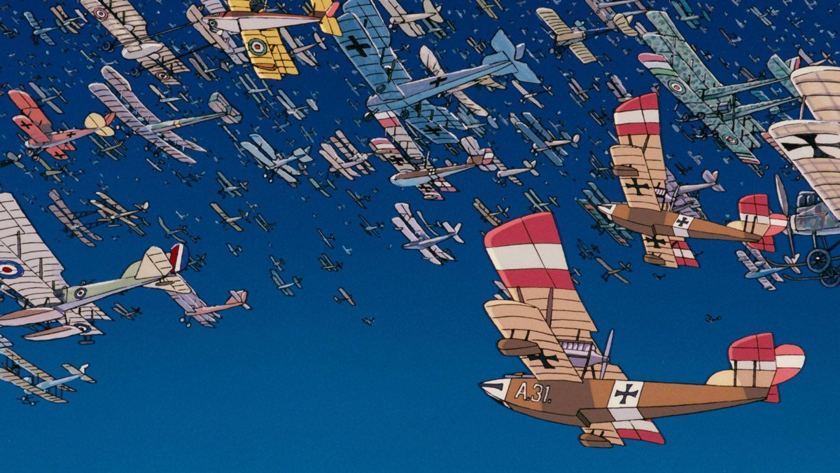A sky full of seaplanes and biplanes in Porco Rosso