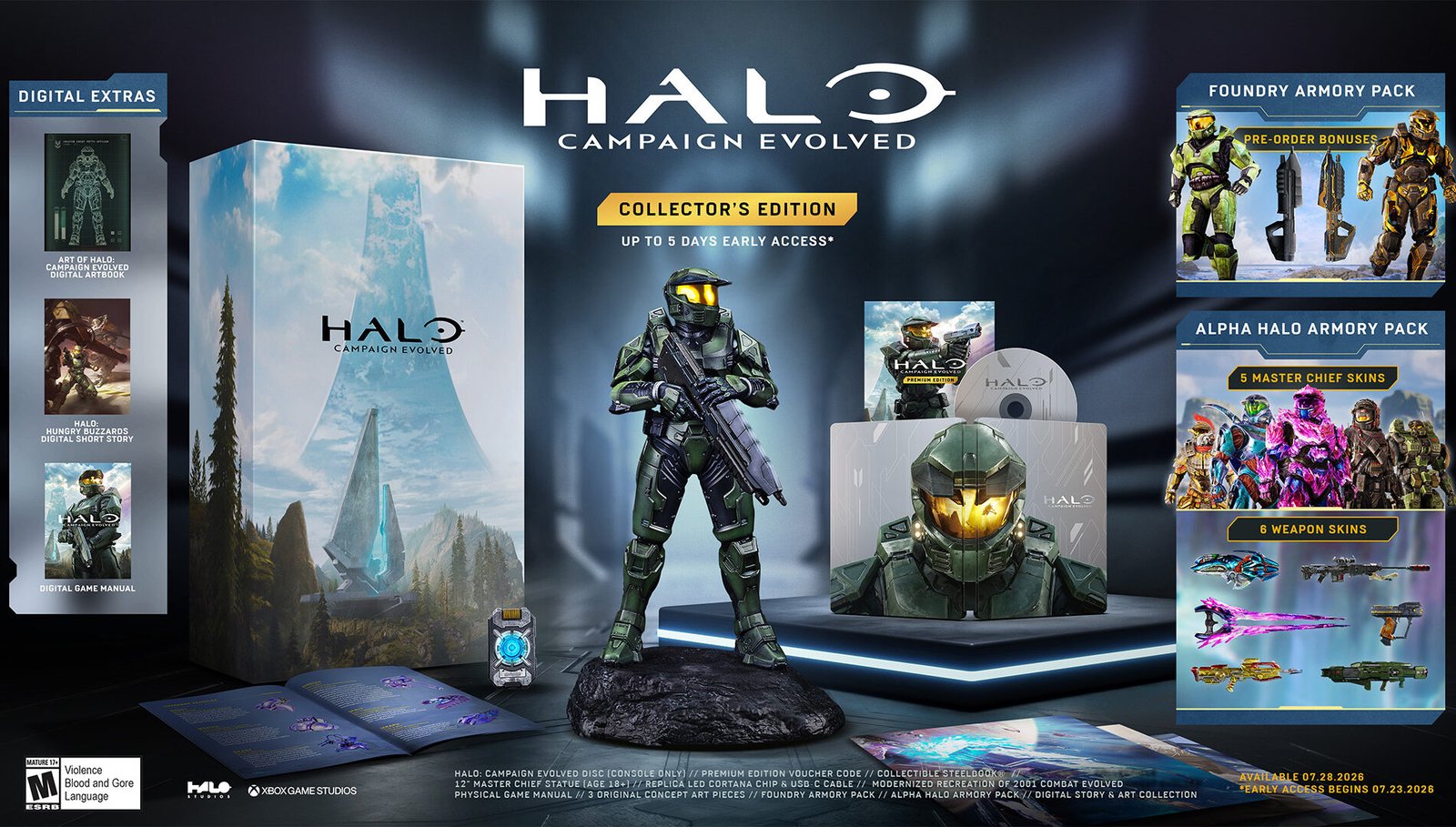 Halo Campaign Evolved Collectors Edition contents including 12-inch Master Chief statue