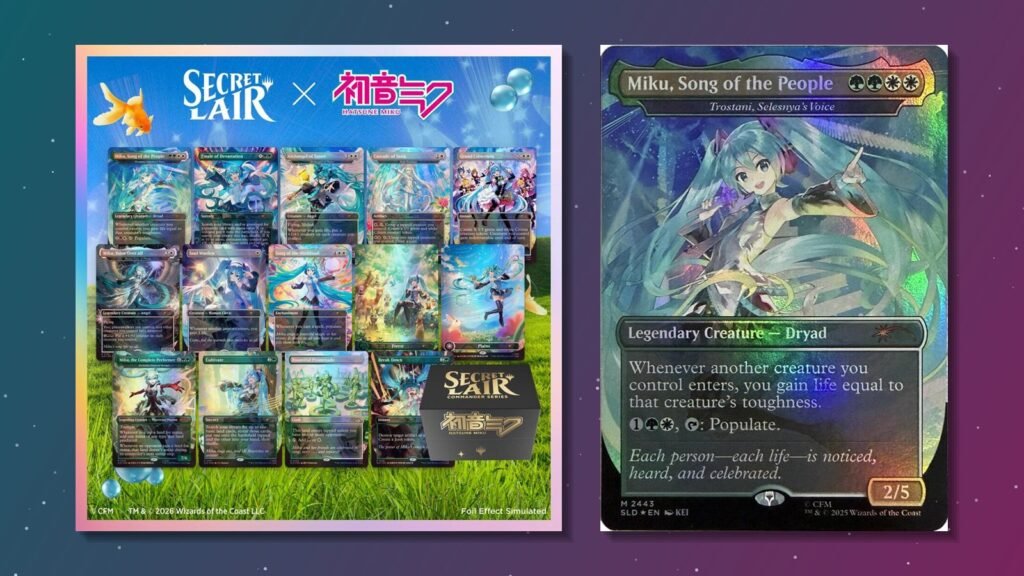 Secret Lair x Hatsune Miku Commander deck and the Miku, Song of the People commander card