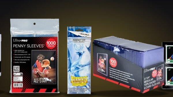 Ultra PRO penny sleeves, toploaders, a graded card box and magnetic holders with Dragon Shield Perfect Fit sleeves